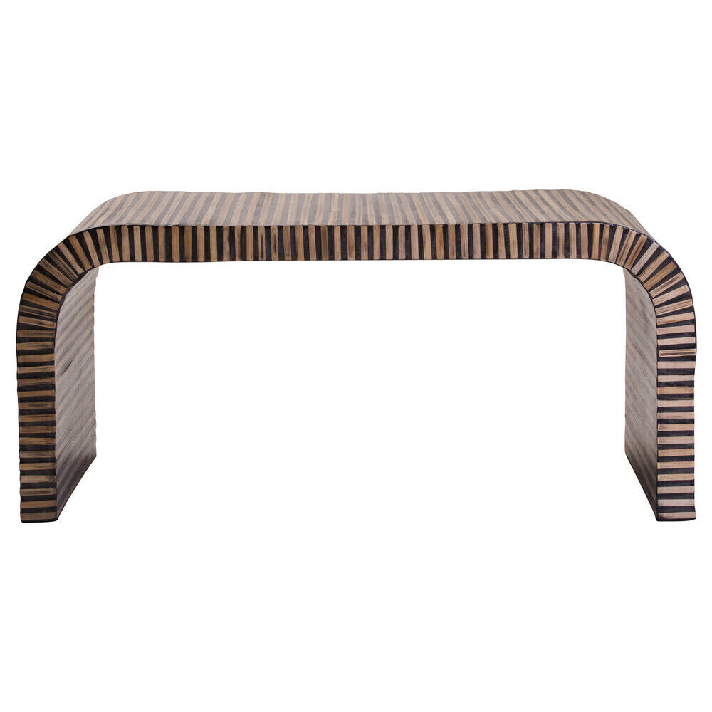 Natural Curved Coffee Table With Striped Bamboo Inlay, Bambusa