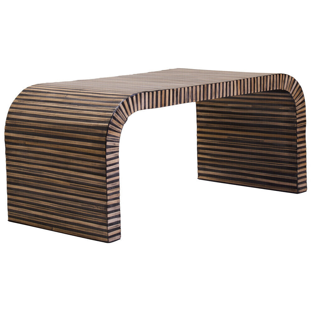 Natural Curved Coffee Table With Striped Bamboo Inlay, Bambusa