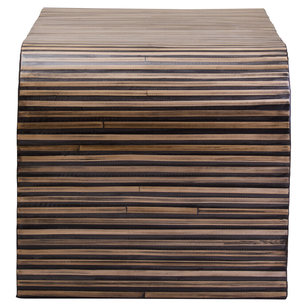 Natural Curved Coffee Table With Striped Bamboo Inlay, Bambusa