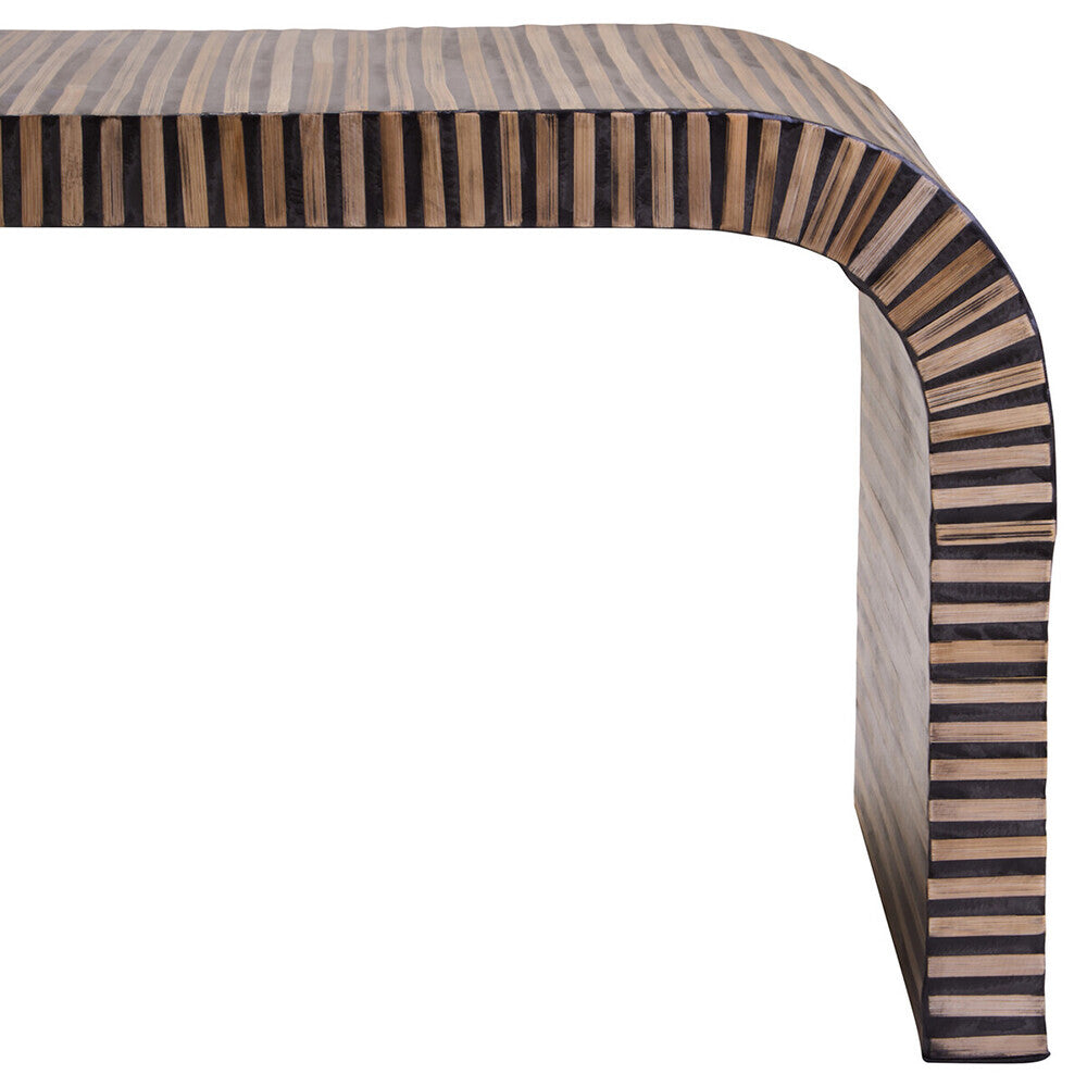 Natural Curved Coffee Table With Striped Bamboo Inlay, Bambusa