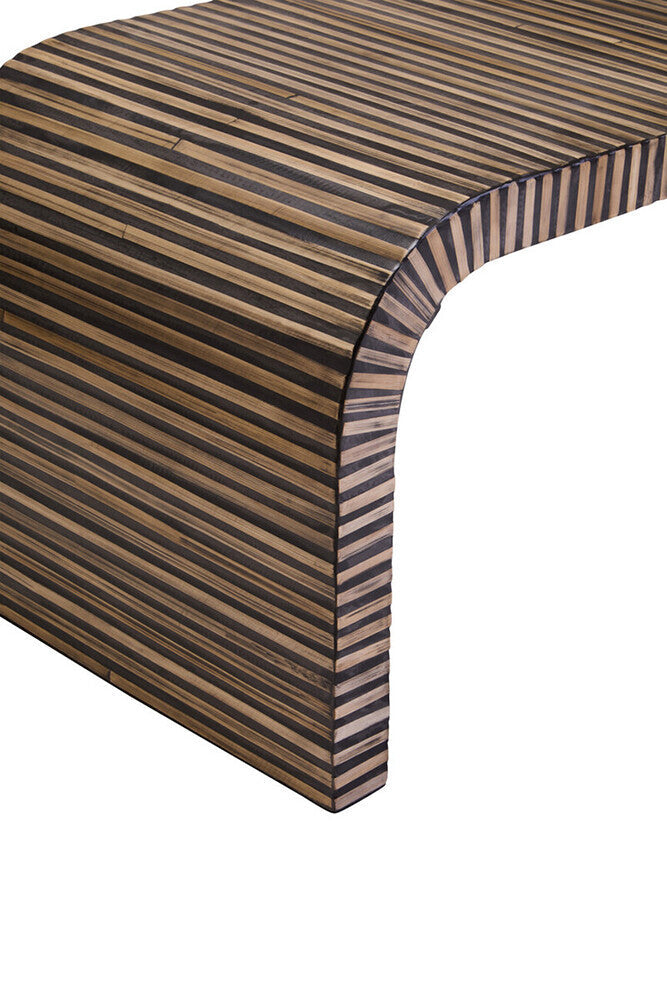 Natural Curved Coffee Table With Striped Bamboo Inlay, Bambusa