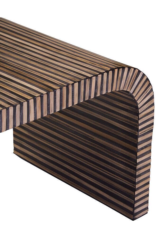 Natural Curved Coffee Table With Striped Bamboo Inlay, Bambusa
