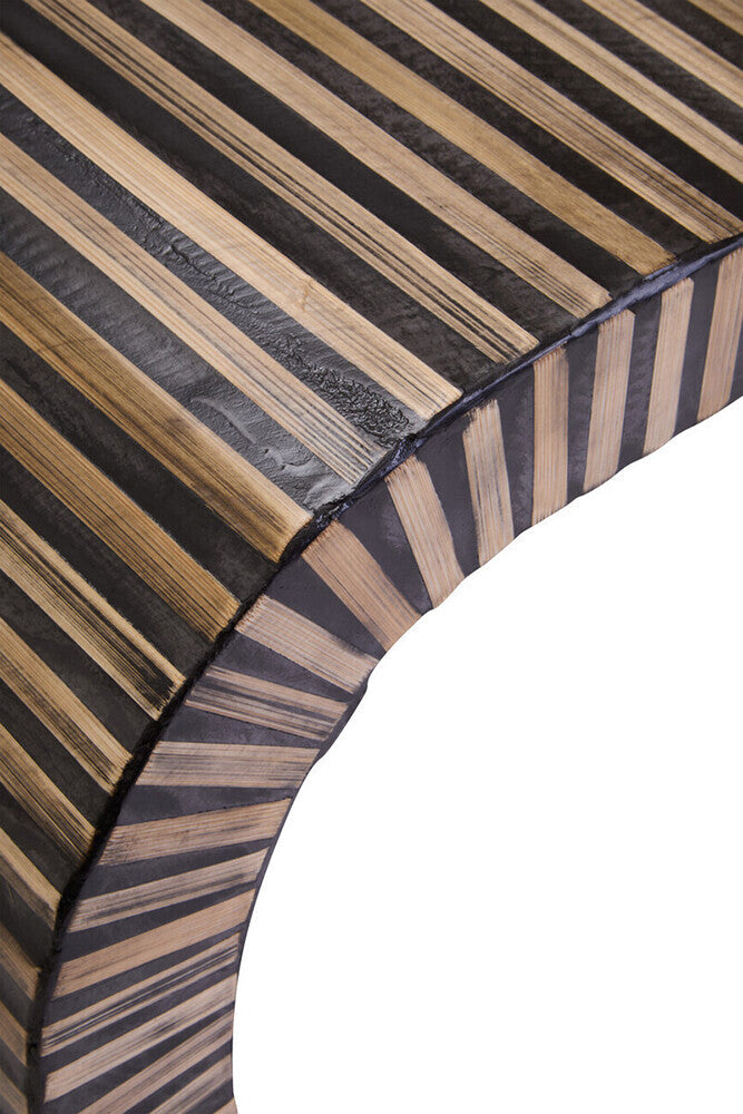 Natural Curved Coffee Table With Striped Bamboo Inlay, Bambusa