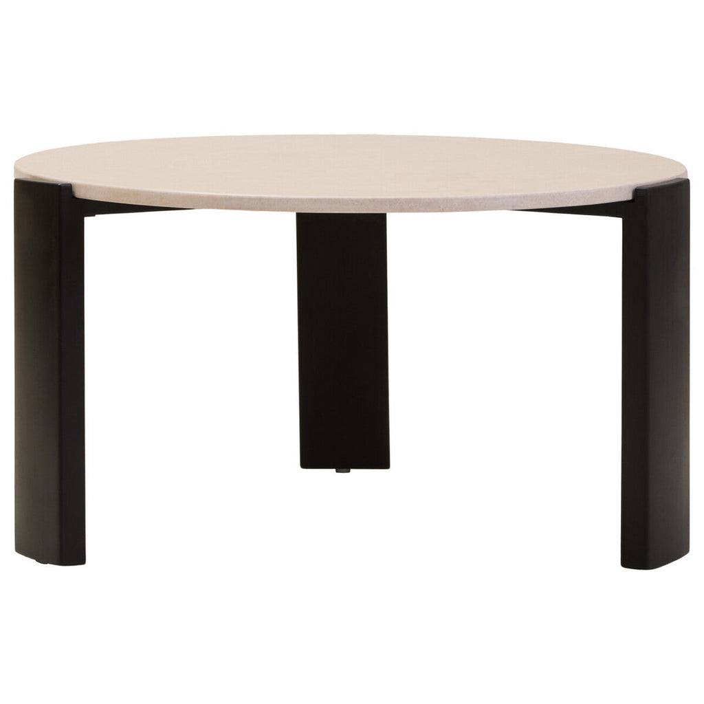 Cream Round Marble Top Large Coffee Table With Black Acacia Legs, Palermo
