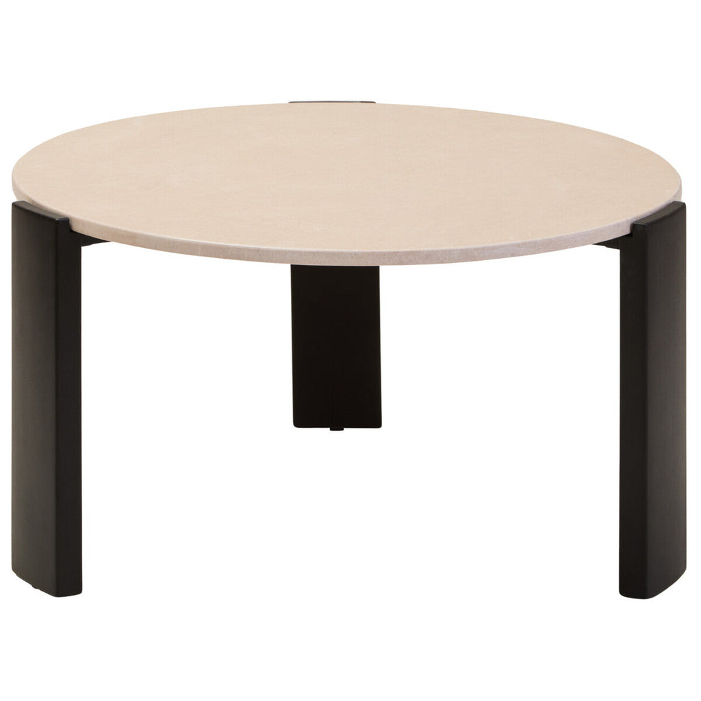 Cream Round Marble Top Large Coffee Table With Black Acacia Legs, Palermo