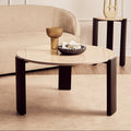 Cream Round Marble Top Large Coffee Table With Black Acacia Legs, Palermo