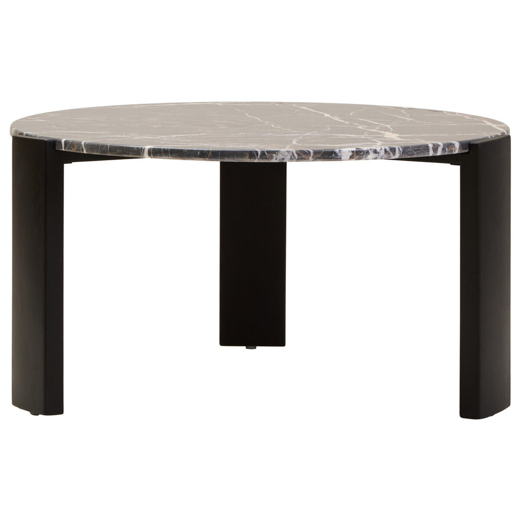Black Round Marble Top Large Coffee Table With Black Acacia Legs, Palermo