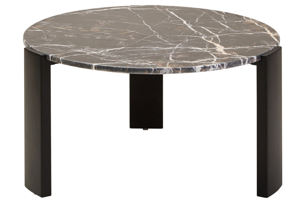 Black Round Marble Top Large Coffee Table With Black Acacia Legs, Palermo