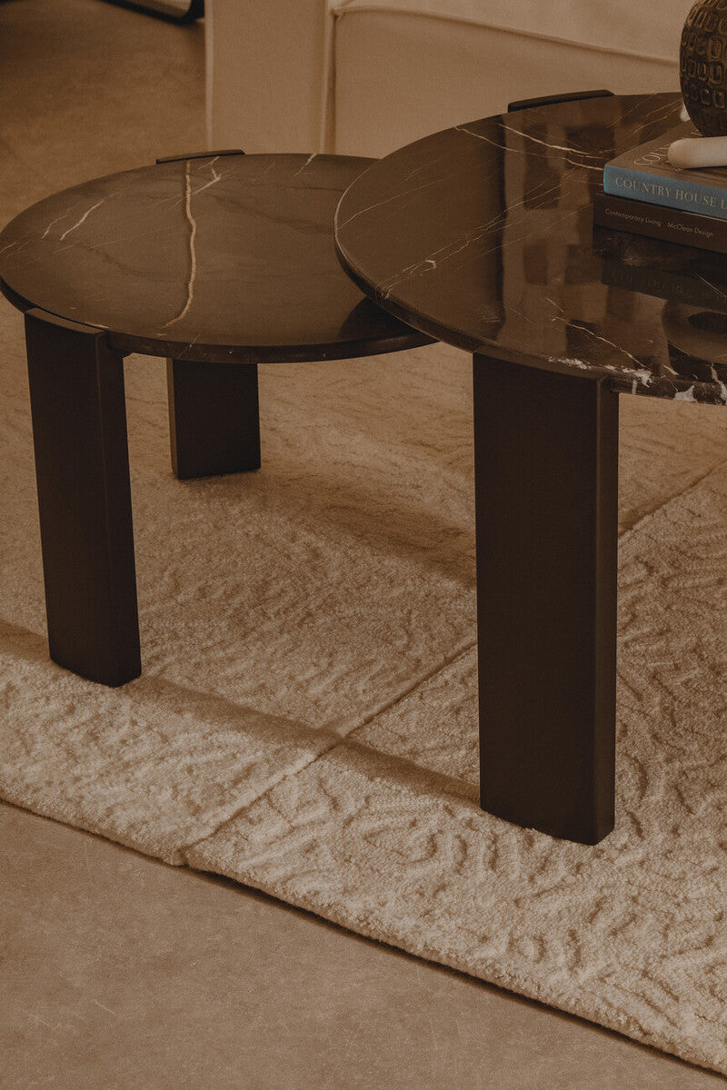 Black Round Marble Top Large Coffee Table With Black Acacia Legs, Palermo