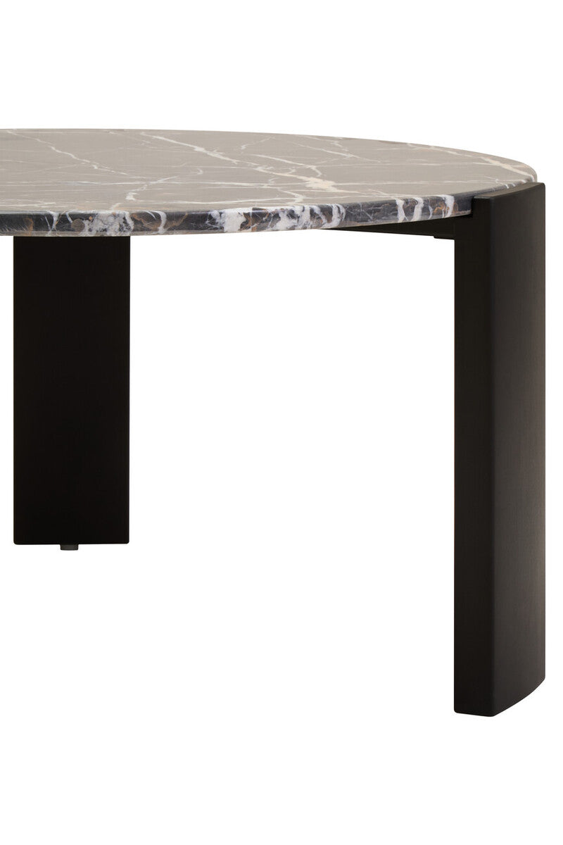 Black Round Marble Top Large Coffee Table With Black Acacia Legs, Palermo
