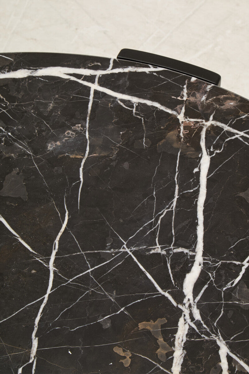Black Round Marble Top Large Coffee Table With Black Acacia Legs, Palermo