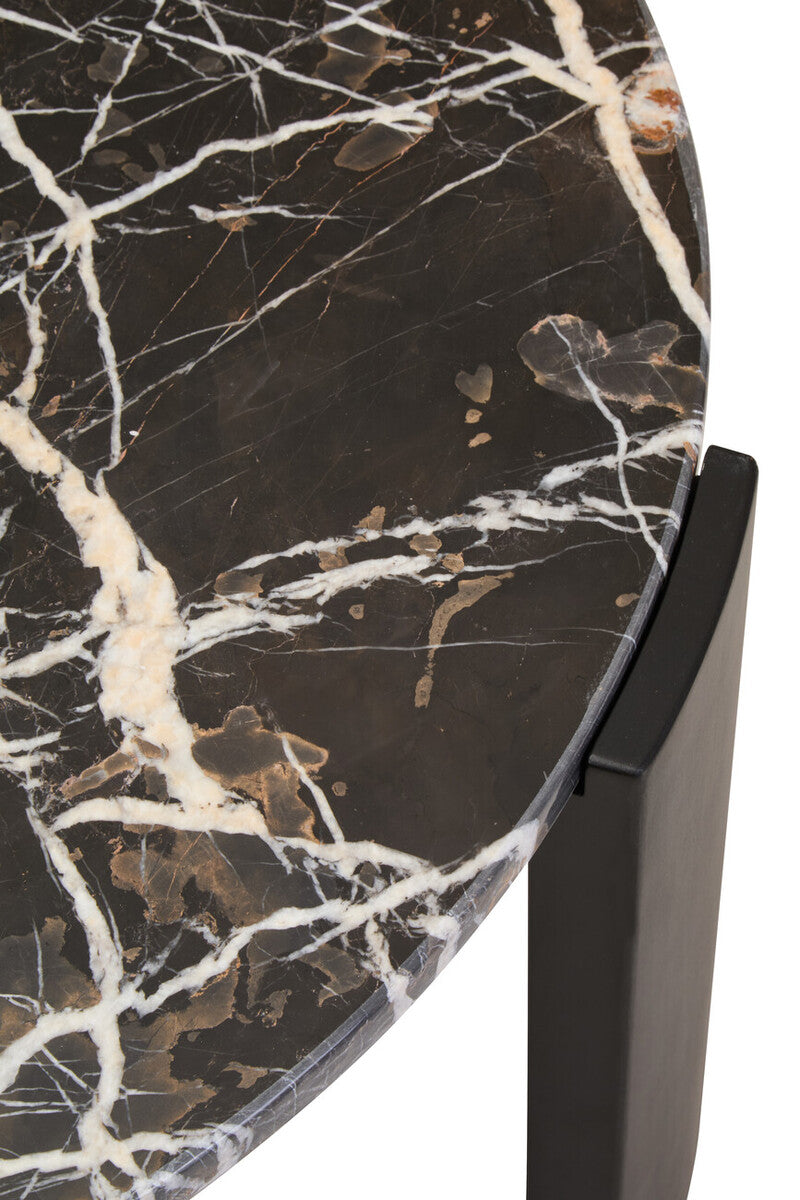 Black Round Marble Top Large Coffee Table With Black Acacia Legs, Palermo