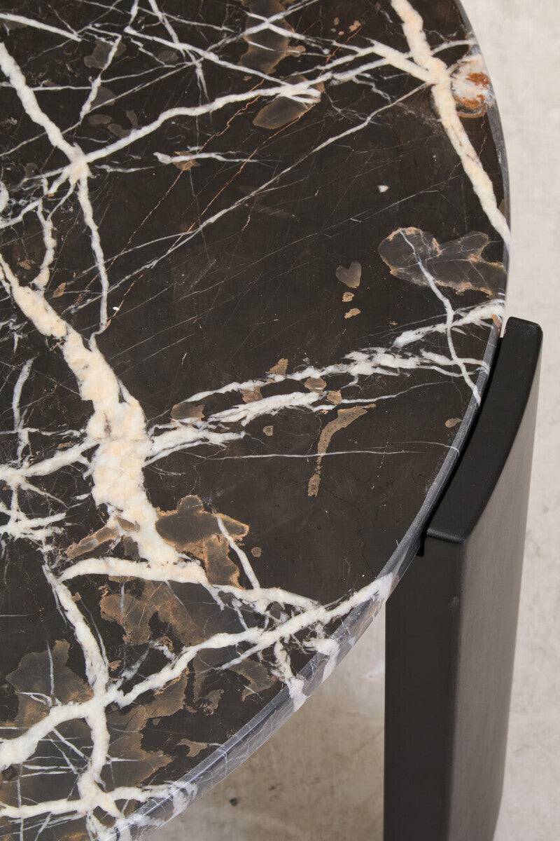 Black Round Marble Top Large Coffee Table With Black Acacia Legs, Palermo