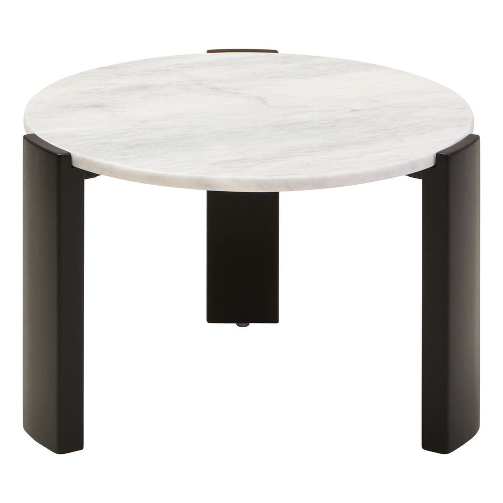 White Round Marble Top Small Coffee Table With Black Acacia Legs, Palermo