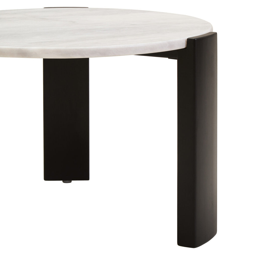 White Round Marble Top Small Coffee Table With Black Acacia Legs, Palermo
