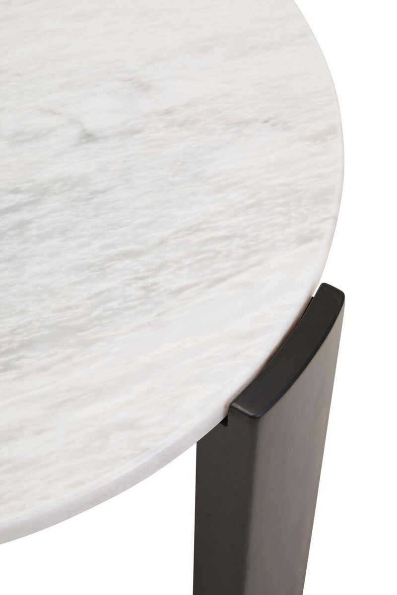 White Round Marble Top Small Coffee Table With Black Acacia Legs, Palermo