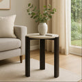 Cream Marble Top Round Side Table With Black Acacia Wood Legs, Palermo