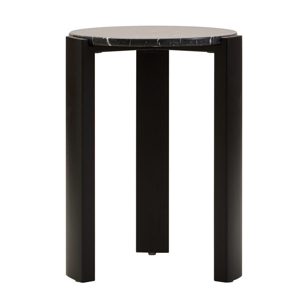 Black Marble Top Round Side Table With Black Acacia Wood Legs, Palermo
