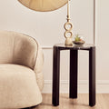Black Marble Top Round Side Table With Black Acacia Wood Legs, Palermo