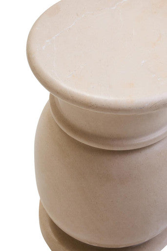 Cream Marble Multi Use Stool & Side Table With Refined Smooth Surface, Zoro