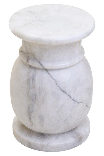 White Marble Multi Use Stool & Side Table With Refined Smooth Surface, Zoro