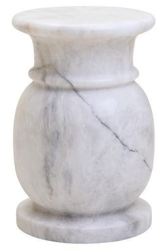 White Marble Multi Use Stool & Side Table With Refined Smooth Surface, Zoro