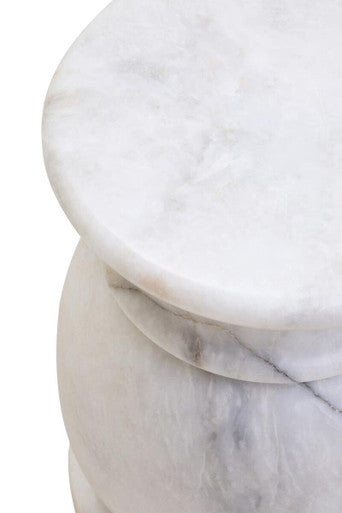 White Marble Multi Use Stool & Side Table With Refined Smooth Surface, Zoro