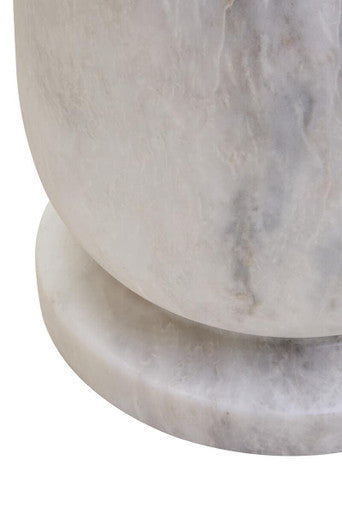 White Marble Multi Use Stool & Side Table With Refined Smooth Surface, Zoro