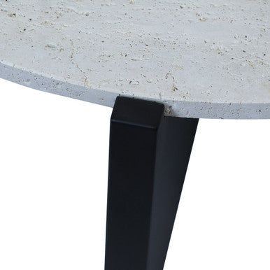 Cream Travertine Top Coffee Table With Black Acacia Wood Geometric Frame, Walton