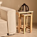 Set Of 2 Small White Marble Top Nesting Side Tables With Natural Wood Frames, Womad