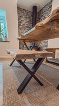 Bench For Dining Table Live / Waney Edge With Metal X Legs