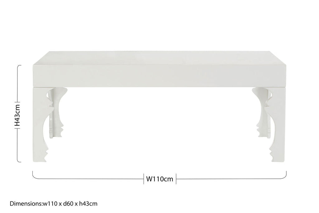 White High Gloss Wooden Coffee Table With Stately Shaped Legs, Luis