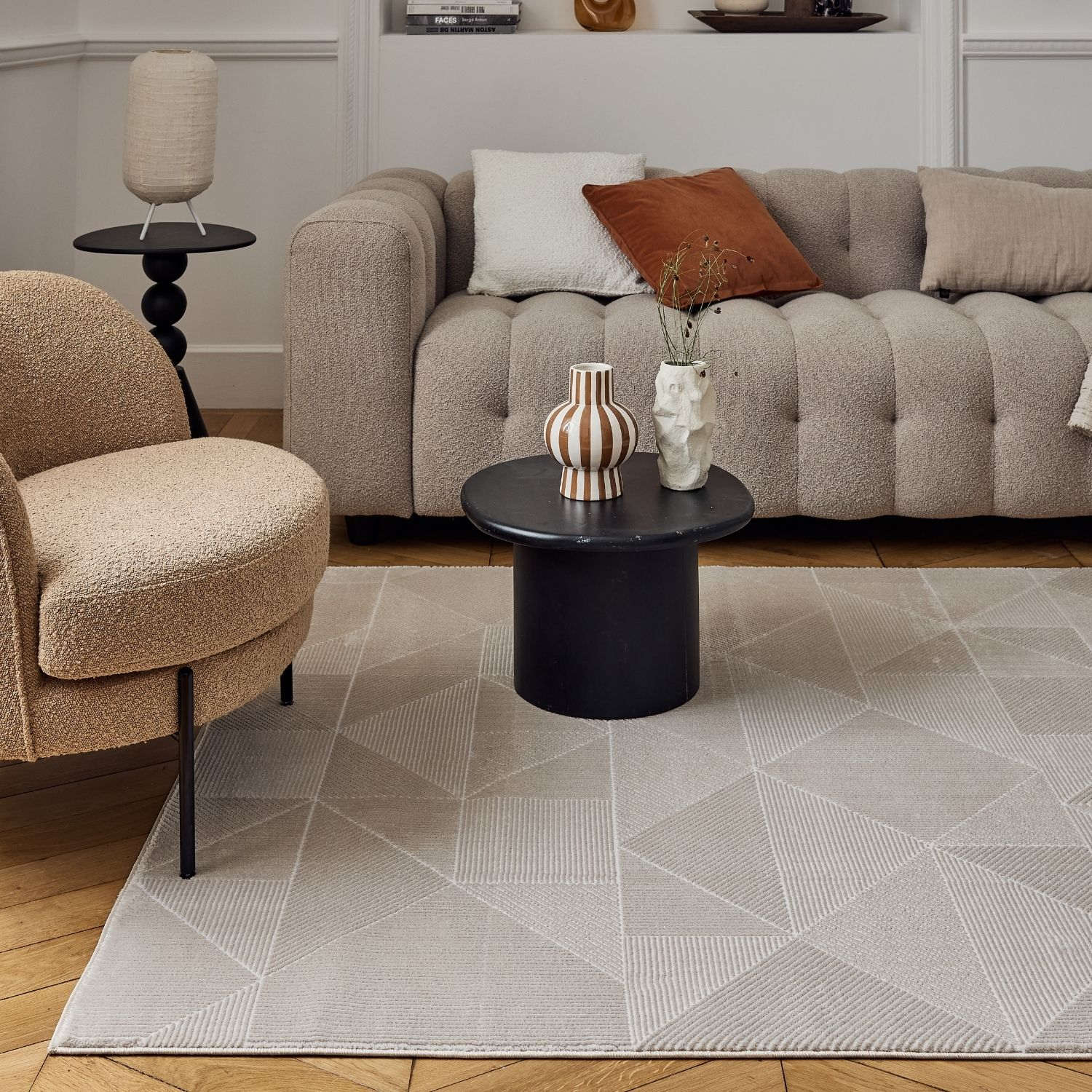 Carmel Beige Rug Abstract Polyester Cream Modern