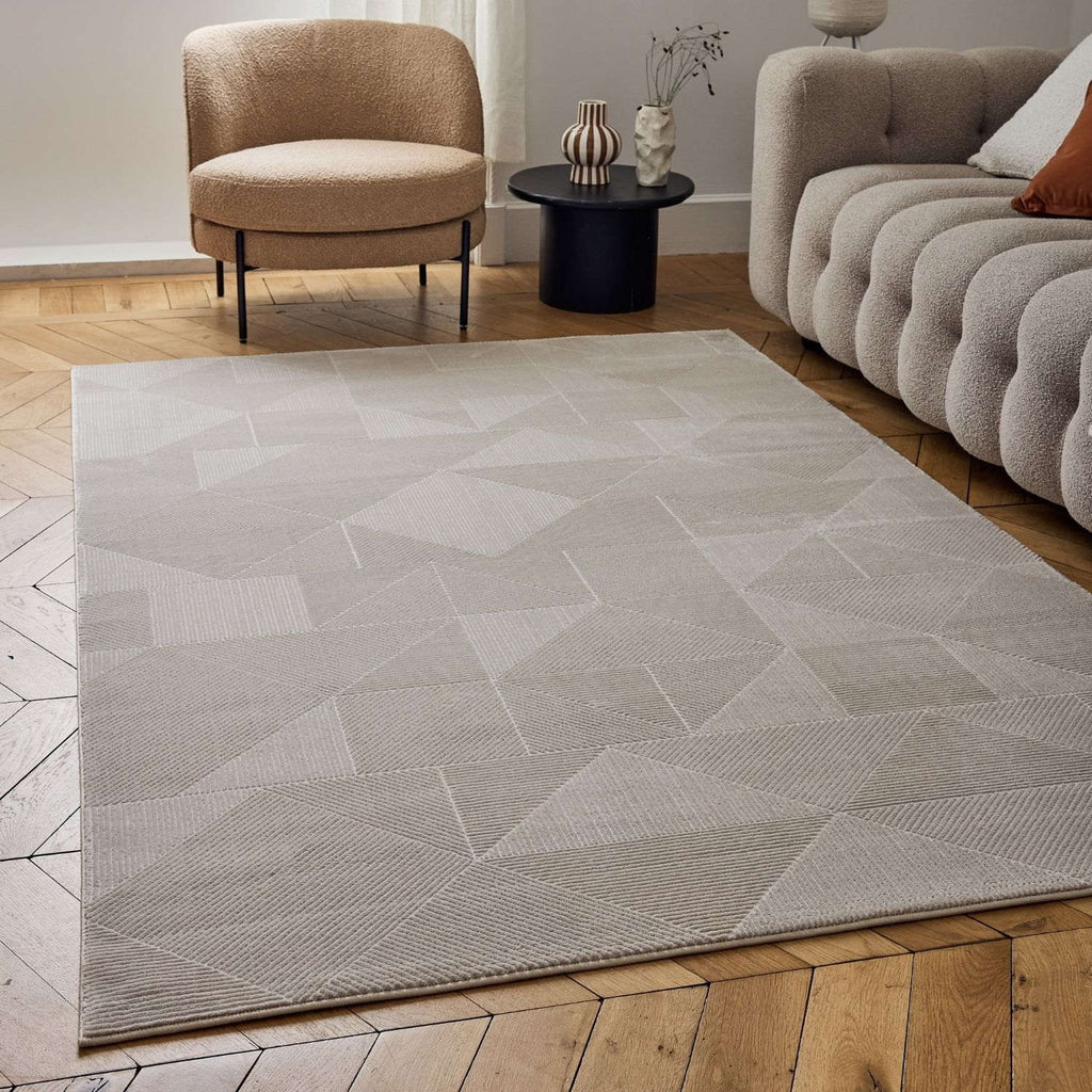 Carmel Beige Rug Abstract Polyester Cream Modern