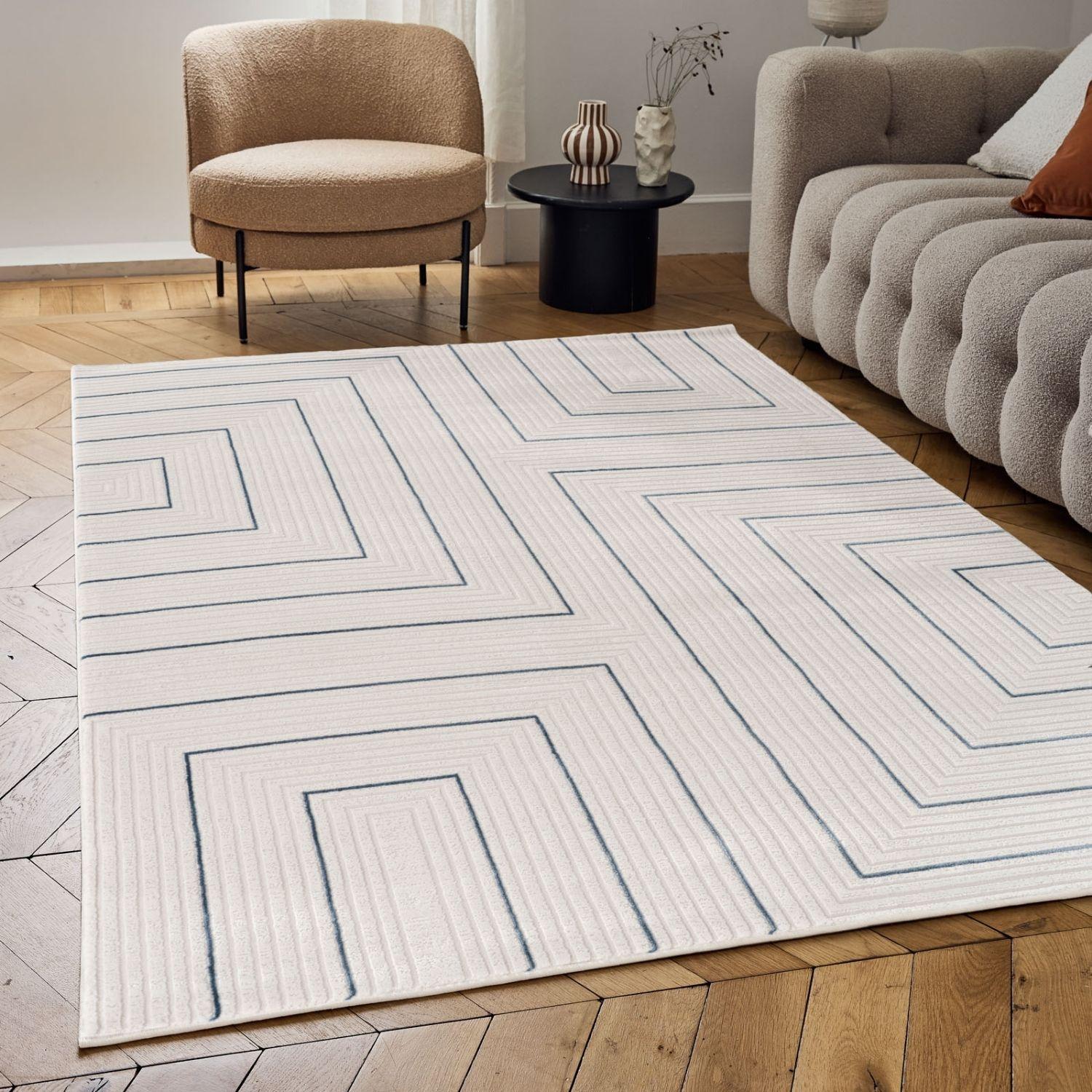 Carmel Cream-Blue Geometric Rug