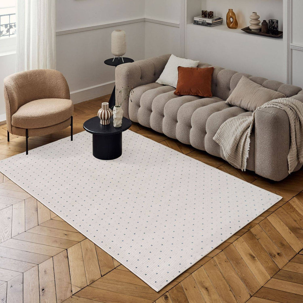 Carmel Cream-Blue Dots Rug