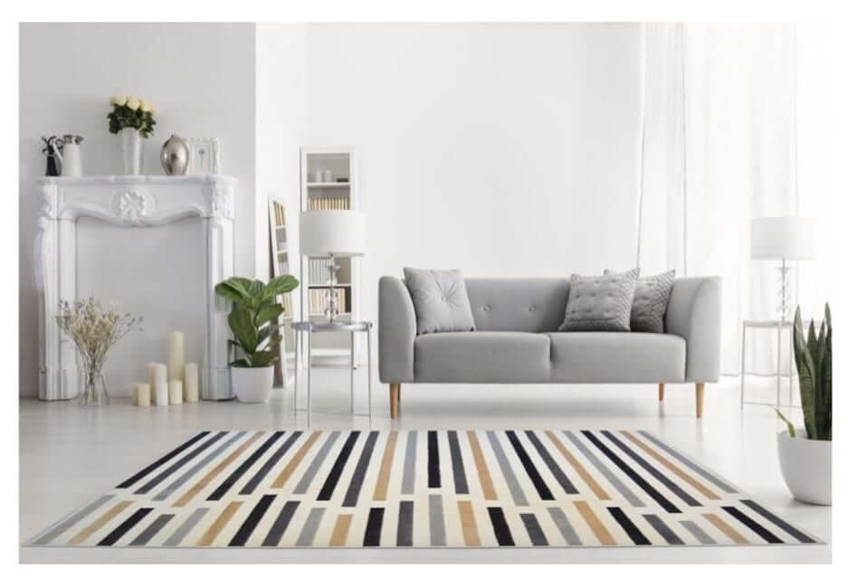 Abstract Multicolour Stripe Polyester Modern Rug