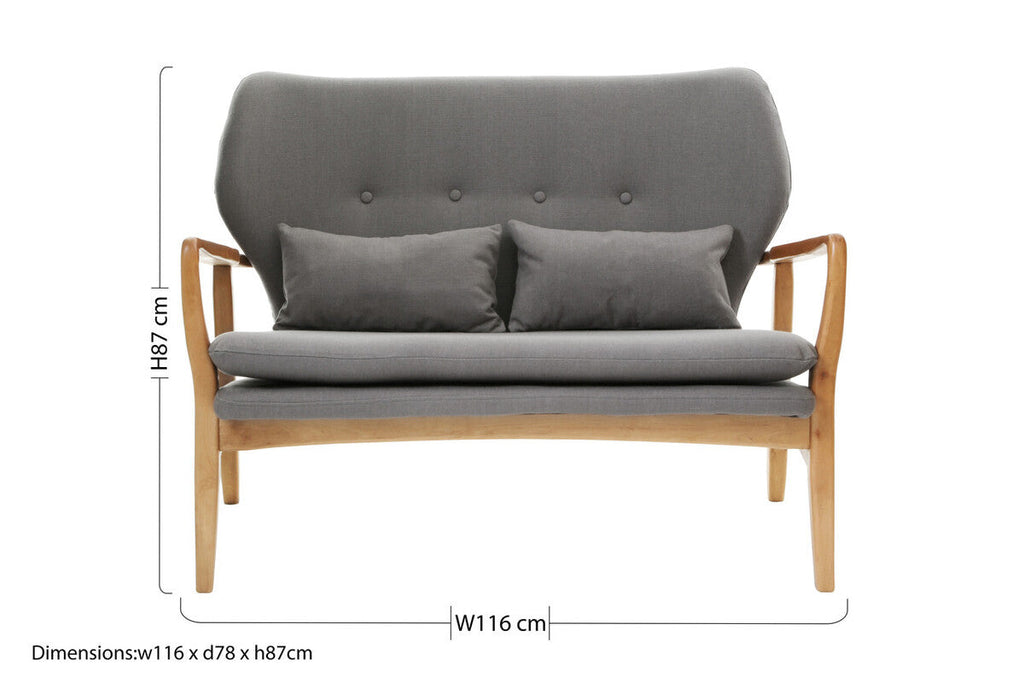 2 Seat Grey Sofa With Birchwood Frame, Stockholm