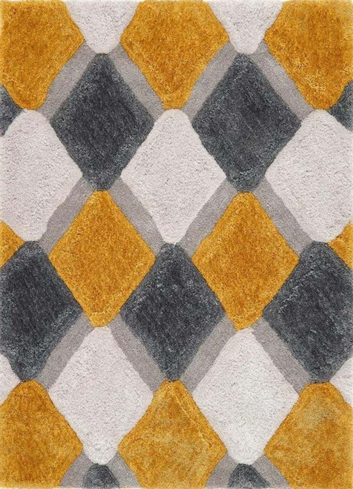 3D Ochre Geometric Shaggy Contemporary Rug