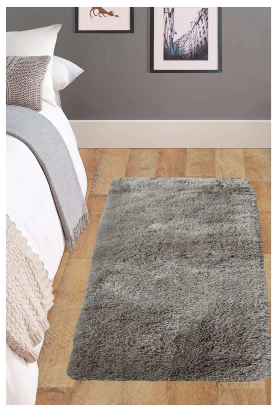Soft Washable Grey Shaggy Rug