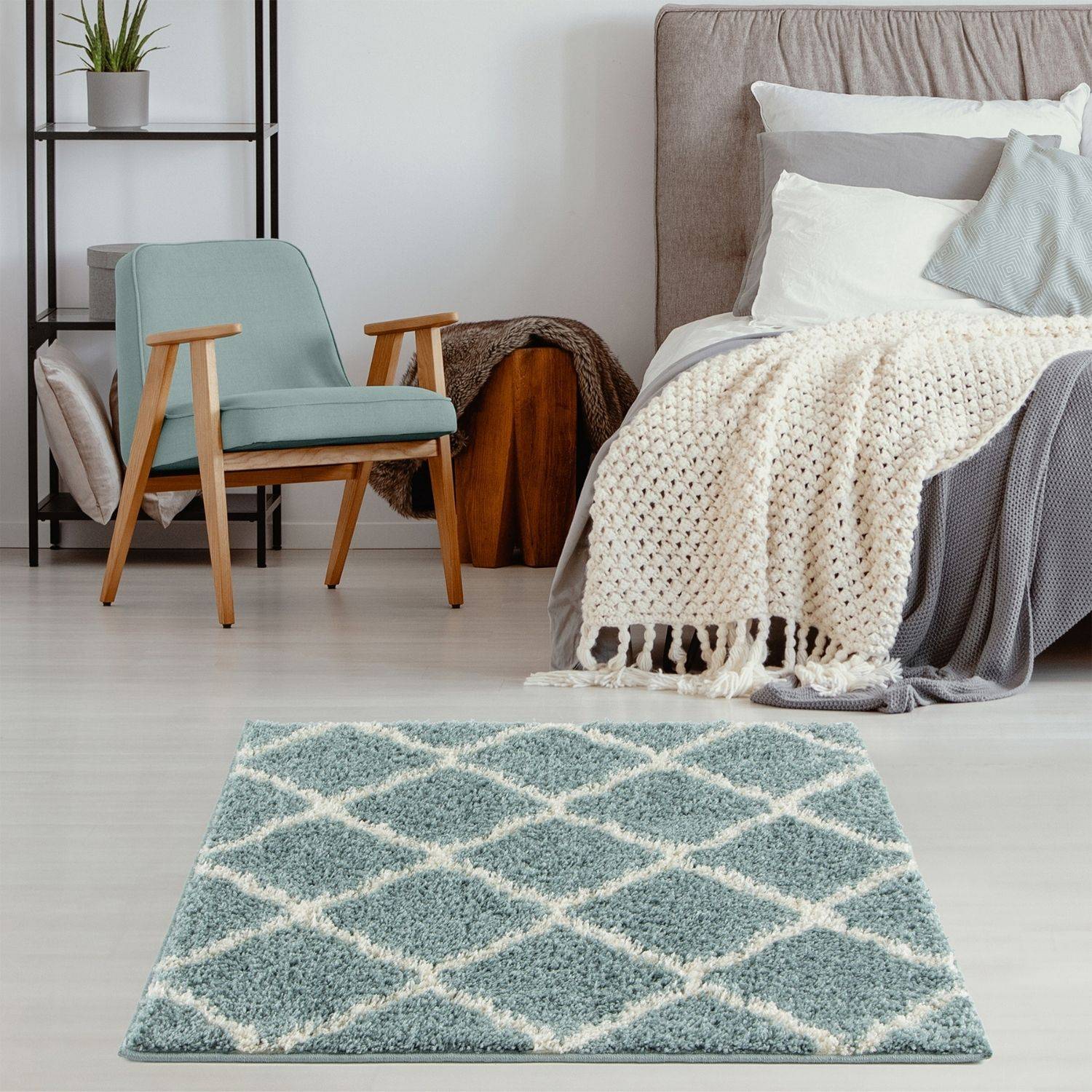 Moroccan Duck Egg Blue Shaggy Rug