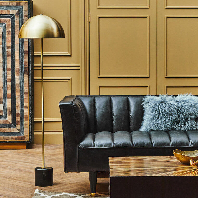 Murdoch Brushed Brass Floor Lamp With Black Marble Base