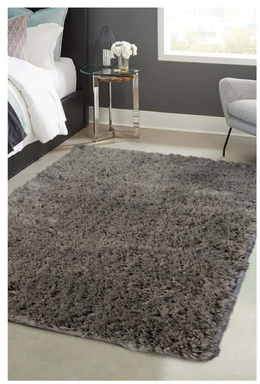 Soft Washable Grey Shaggy Rug