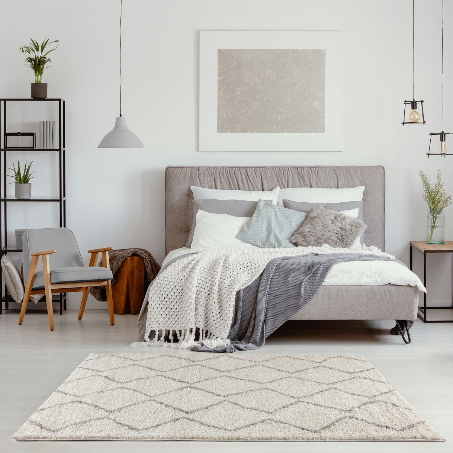 Moroccan Ivory Grey Shaggy Rug