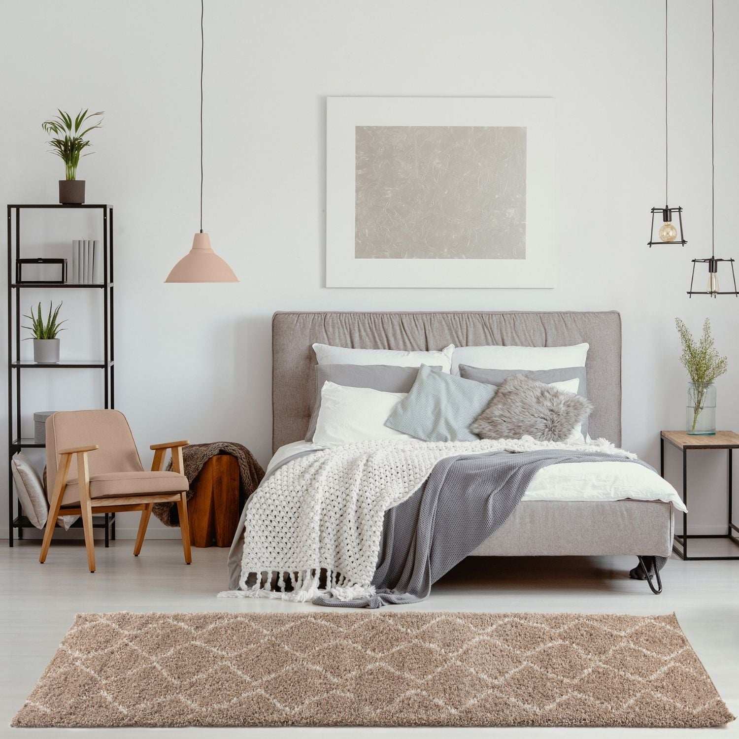 Moroccan Beige Shaggy Natural Rug