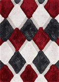 3D Red Geometric Shaggy Contemporary Rug