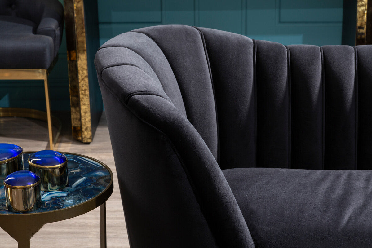 Round Polished Blue Agate Side Table With Gold Intersecting Legs, Vizzini