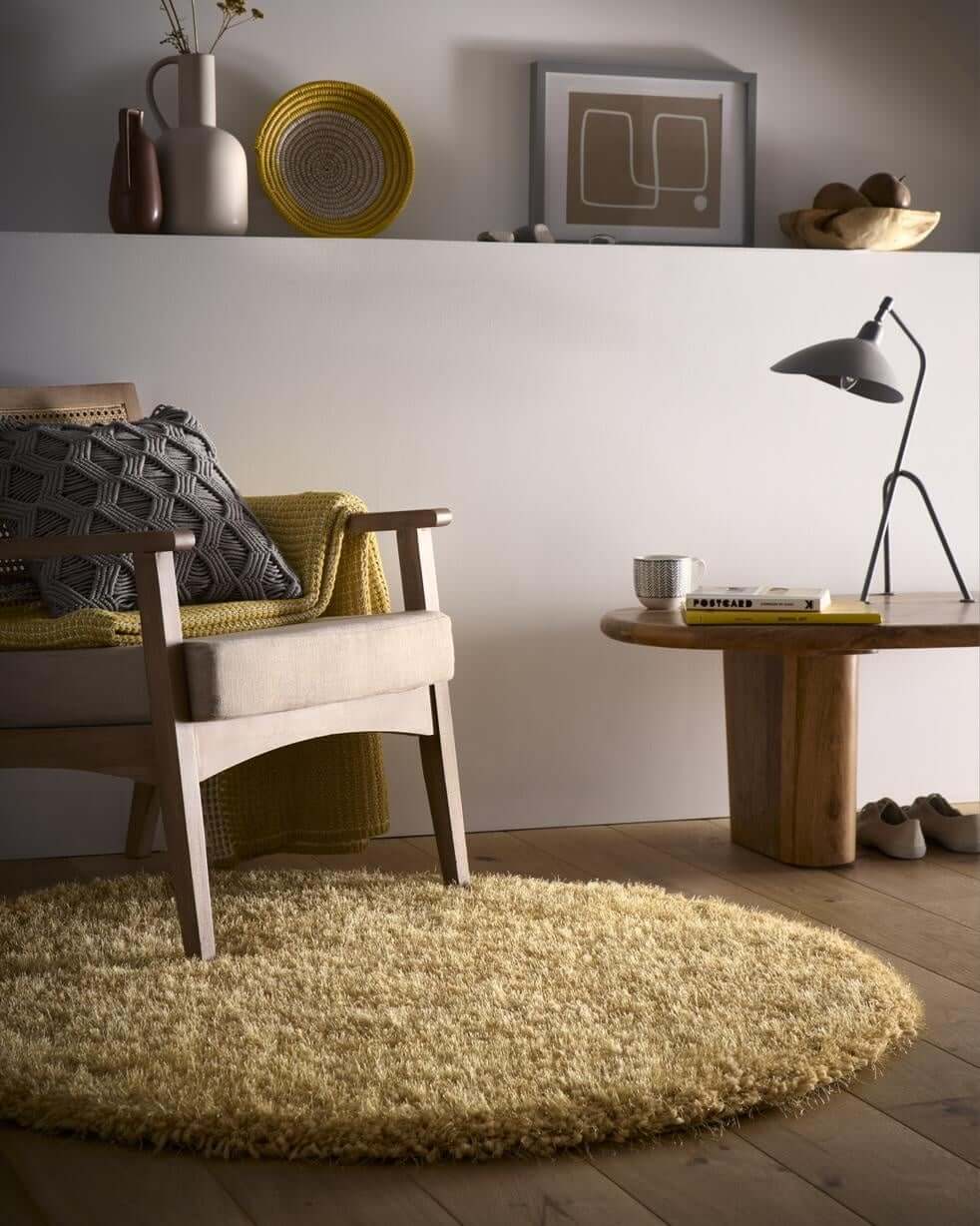Chicago Ochre Shaggy Polyester Contemporary Rug
