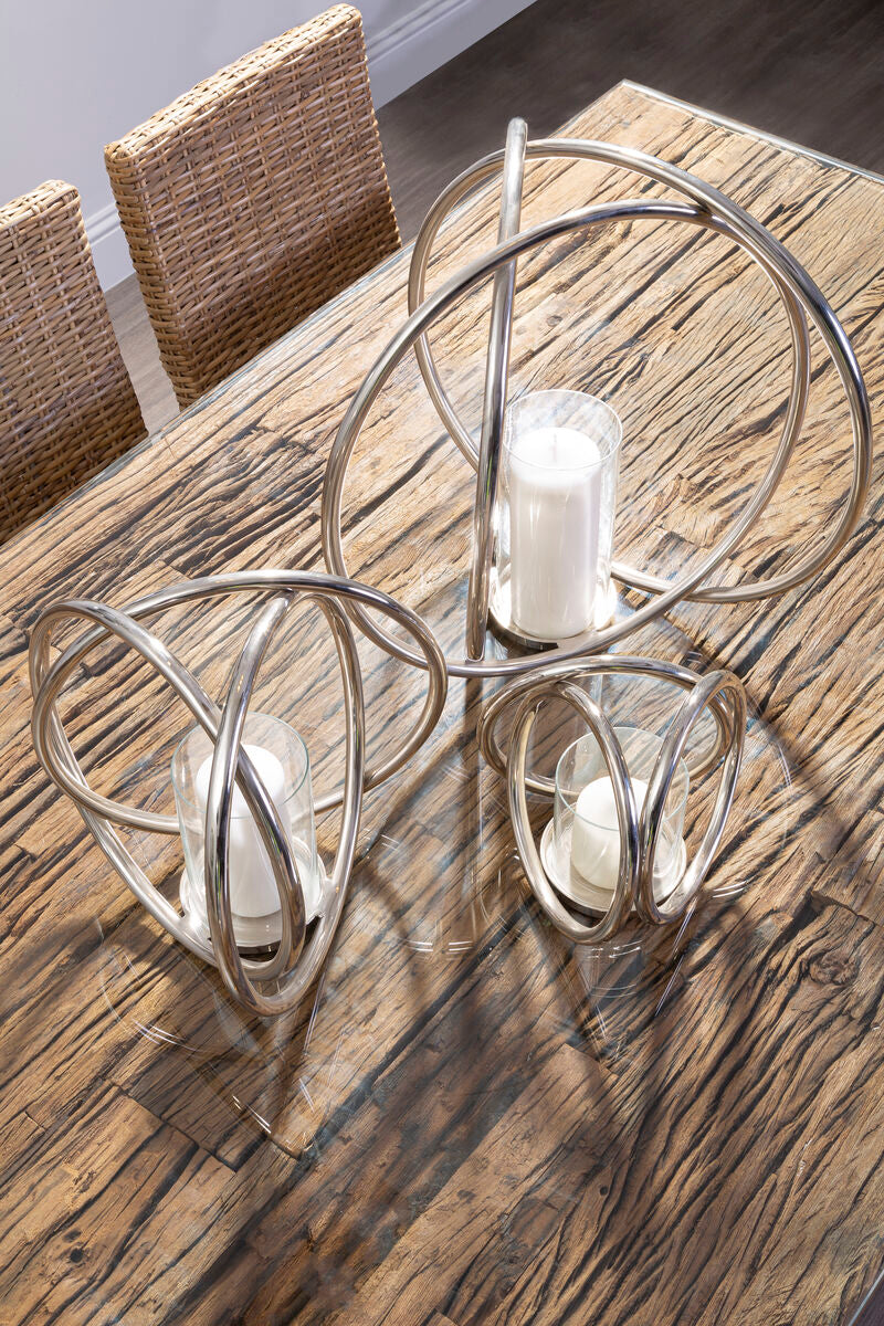 Natural Wood & Clear Glass Top Dining Table With Silver U-Shaped Metal Legs, Kerala