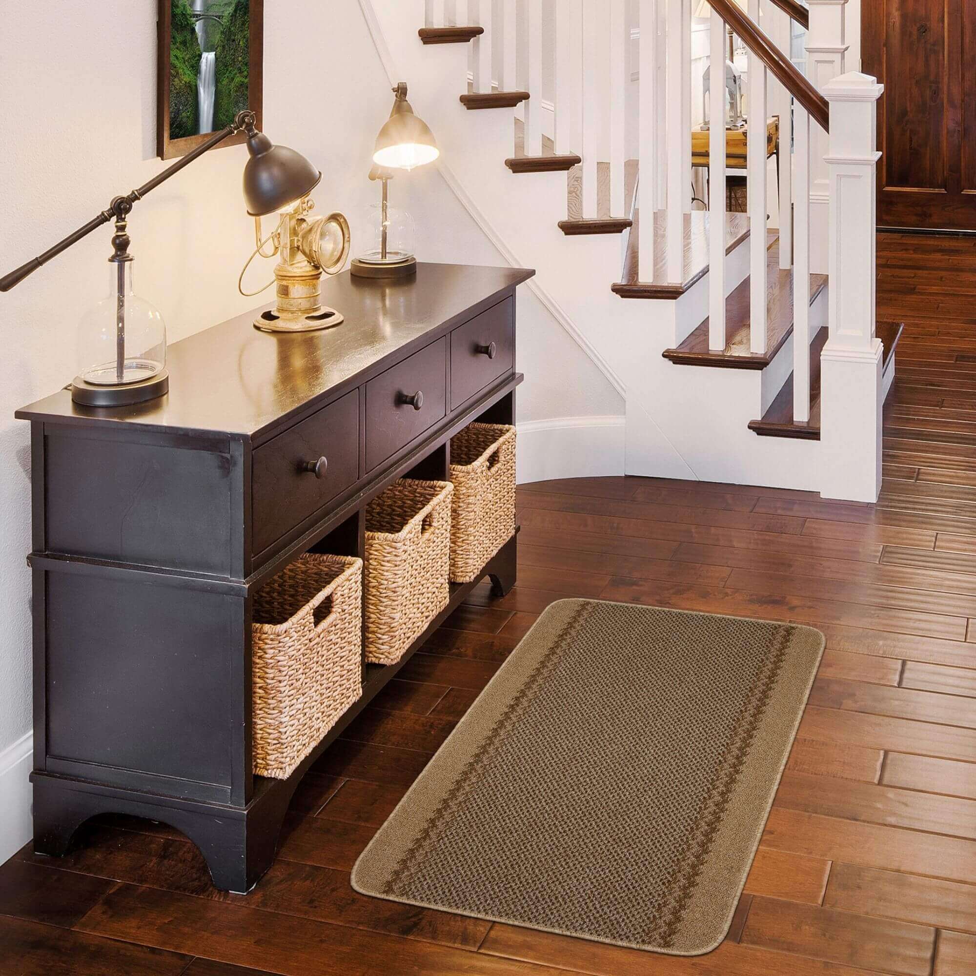 Washable Bordered Beige Modern Rug